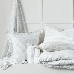 Antwerp Linen Fitted Sheet - White & Charcoal